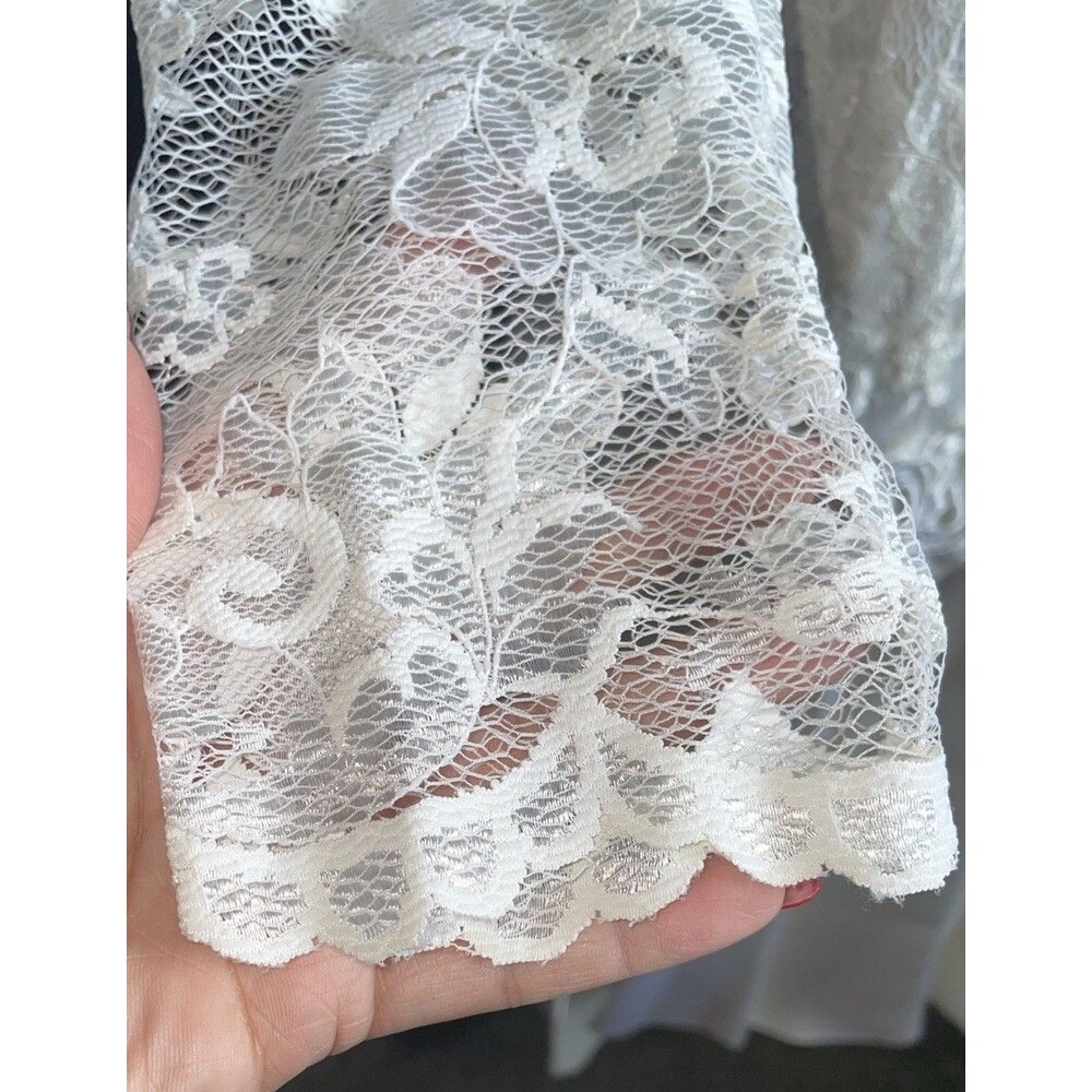 Vintage 80s Lace Wedding Dress Long Sleeve High Neck Pearl Mermaid Gown - Picture 5 of 12
